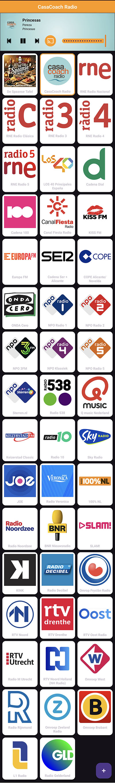 CasaCoach Radio app – stationslijst scrol